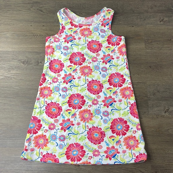 Garnet Hill Kids Girls Floral Racerback Tank Dress, Pink White, size XL - Picture 1 of 9